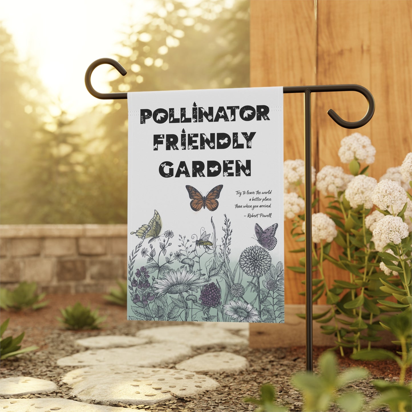 Pollinator Friendly Garden Flag & House Banner, Save the Bees, Spread a Positive Eco Message to Encourage More Native Yard Plantings!