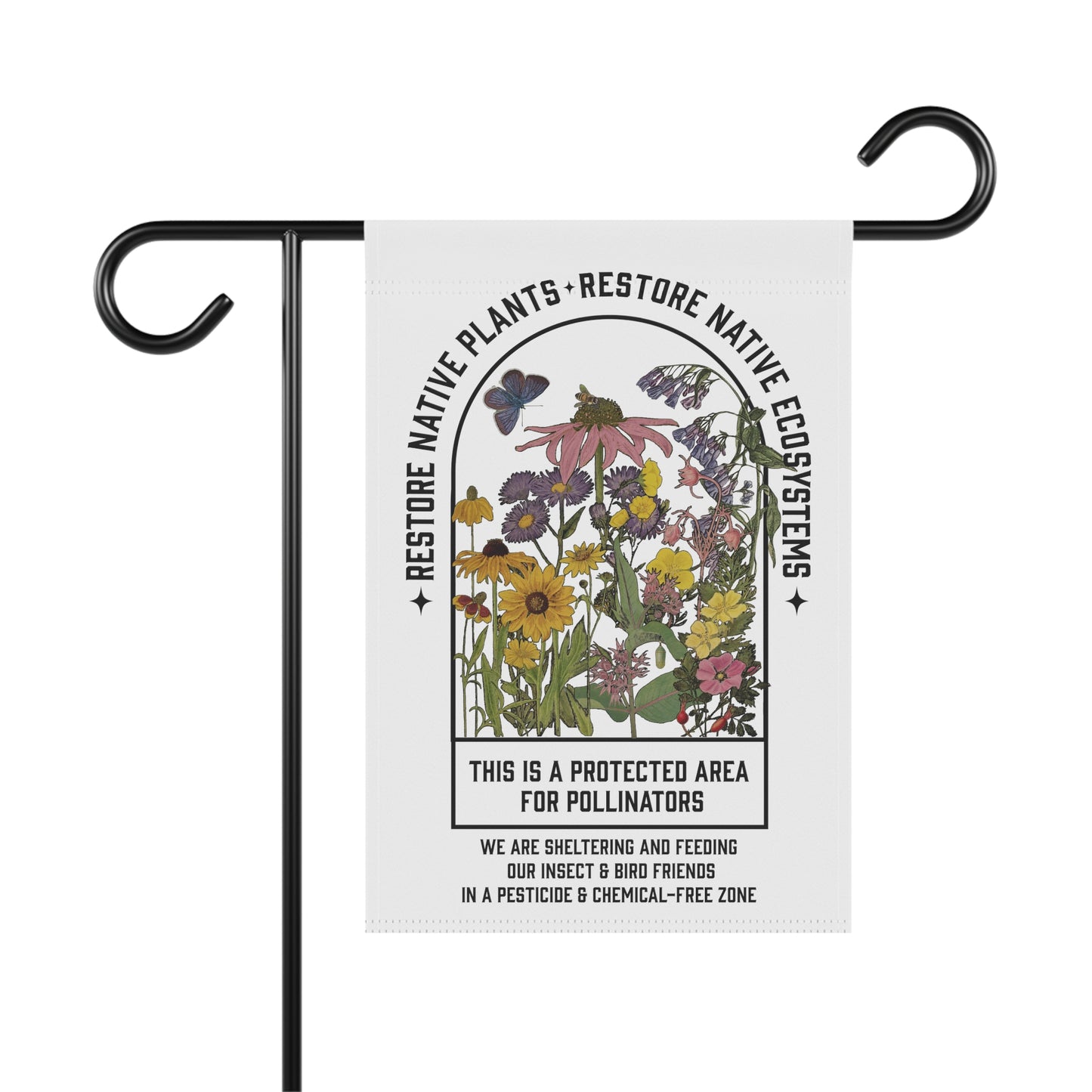 Restore Native Plants Garden & House Banner, gardener gift, conservation, healthy yard message to protect our pollinators!