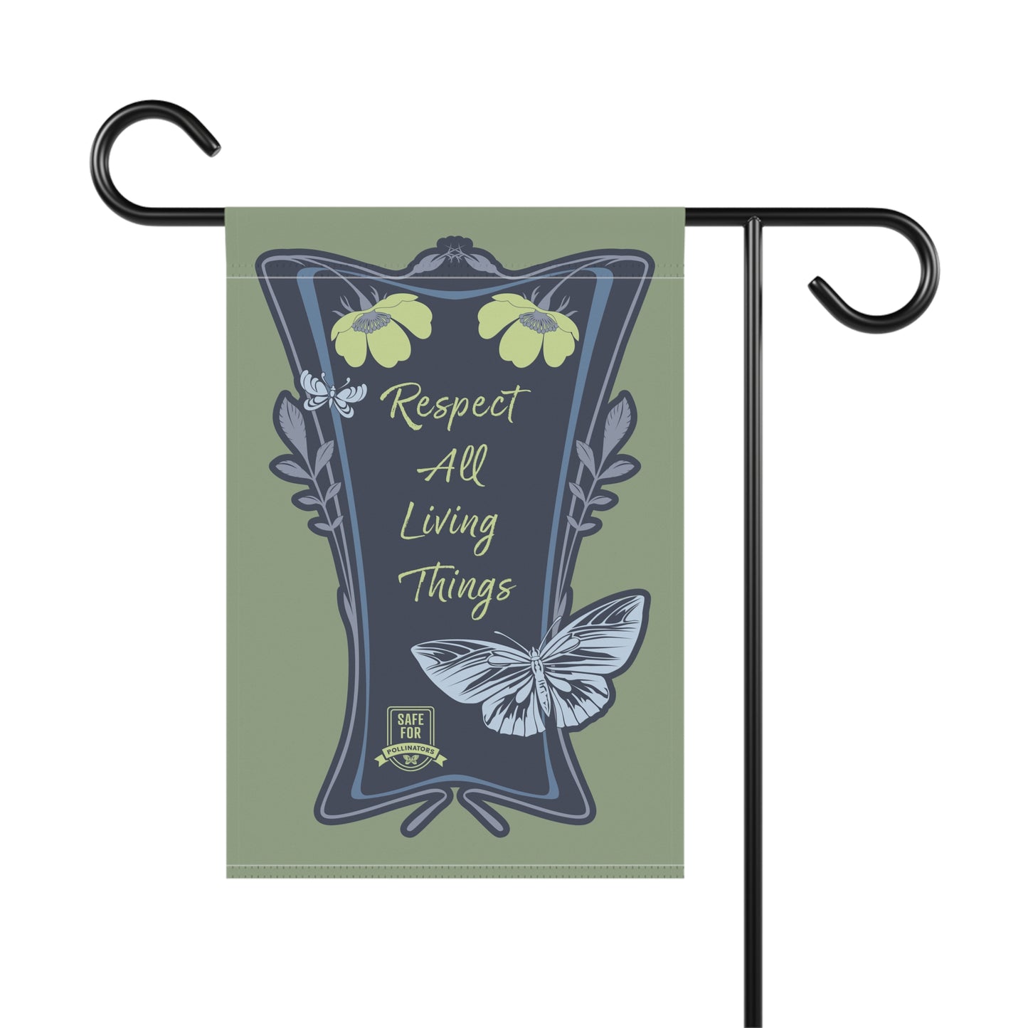 Respect All Living Things Flag House Banner, Eco Positivity Garden Message for Conservation of Bees, Butterflies, and Native Ecosystems