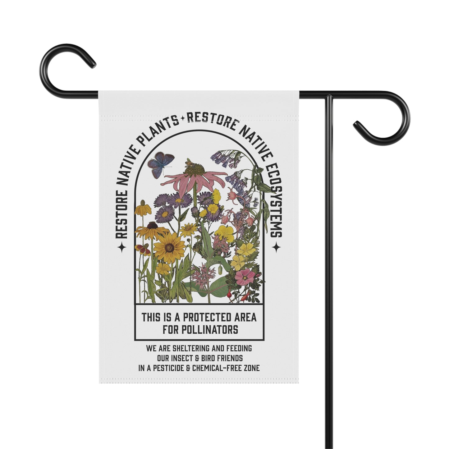 Restore Native Plants Garden & House Banner, gardener gift, conservation, healthy yard message to protect our pollinators!