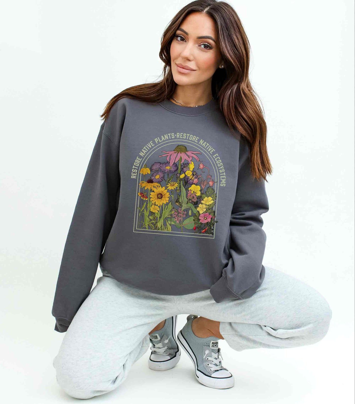 Restore Native Plants Unisex Sweatshirt for Conservation, Ecology, Environment. For Nature Lovers, Naturalists, Gardeners. Accurate botanicals!