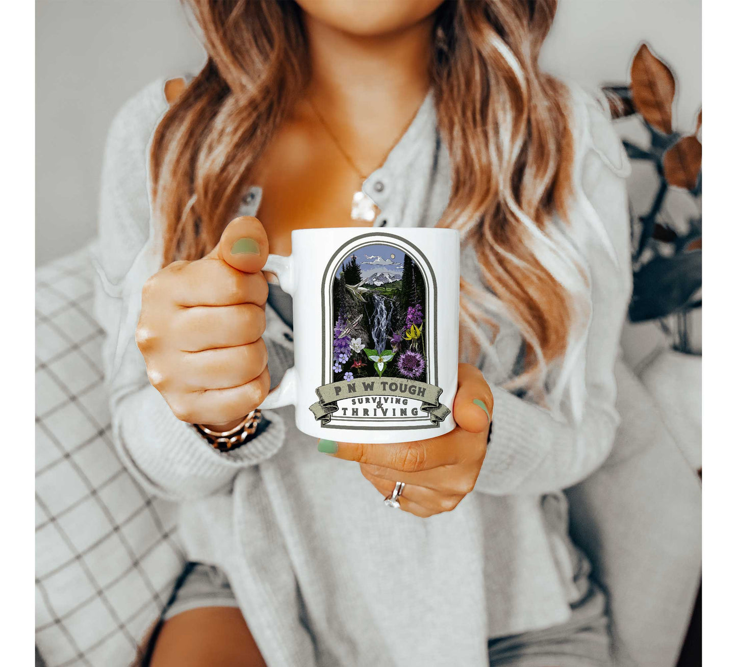 PNW Tough Native Plant Mug 11oz, Support the Environment with Native Plants. Celebrate Your Garden's Natural Strength. Thrive!