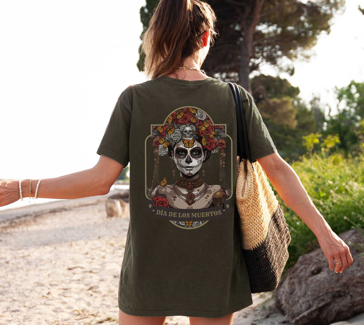 Day of the Dead Unisex Short Sleeve Tee, The Return of Mexico's Monarch Messengers. Halloween Sugar Skull, Grunge, Streetstyle t-shirt