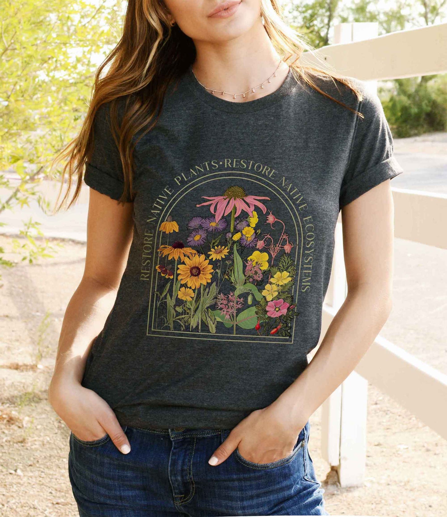 Save Native Plants Tee, Conservation, ecology, Nature Lover, Naturalist, Environment, Gardener gift, Monarch chrysalis, gift for Mom