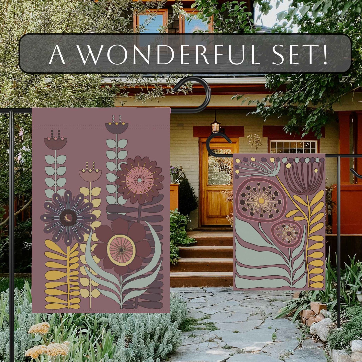 Modern Botanical House Banner,Modern Scandi Garden House Flag, Scandinavian Flower Market Gardener. Spring Yard Decor to Bring Some Elegant Aesthetic into the Home