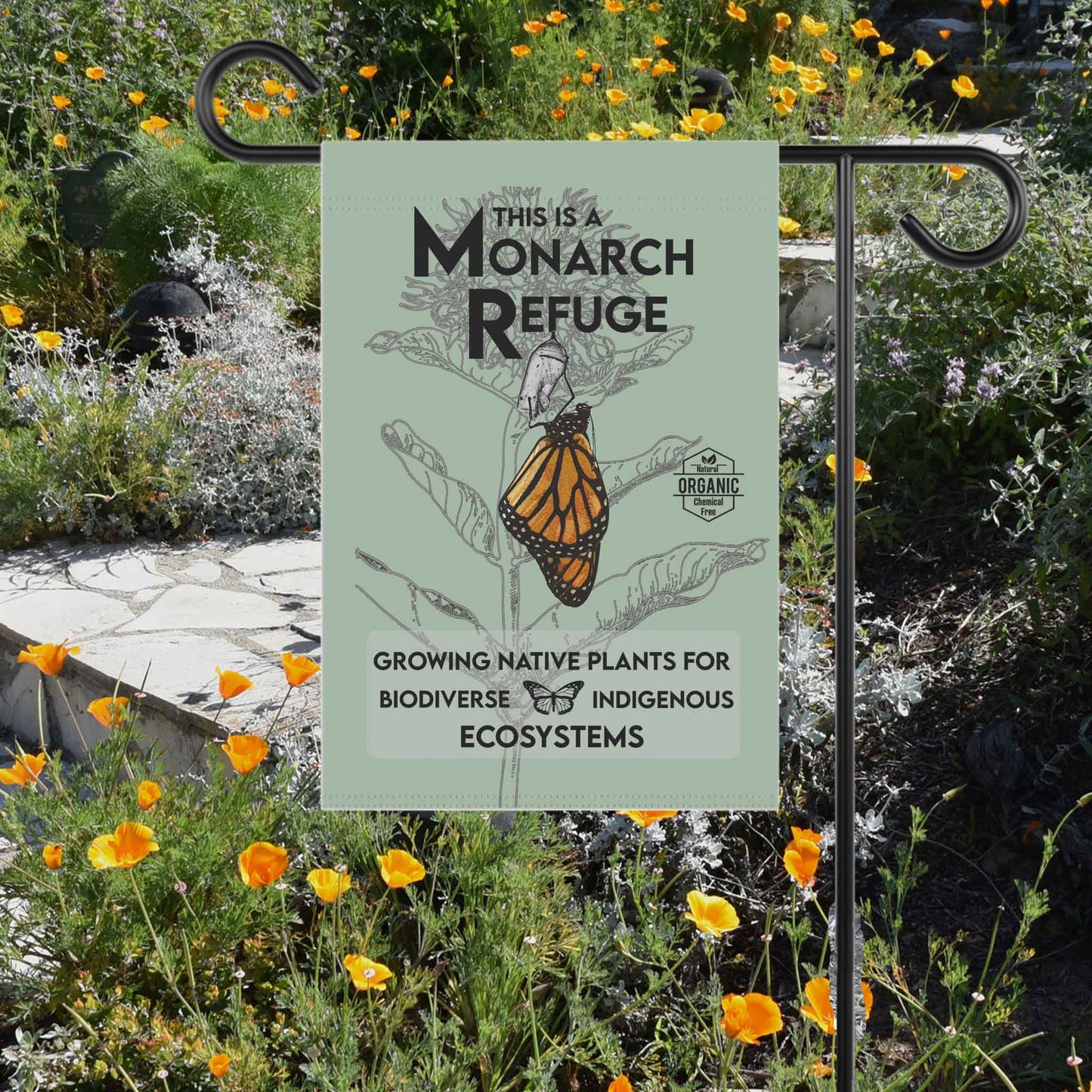 Monarch Refuge Garden & House Banner, Save the Monarchs native plant banner. Educational sign to help encourage Monarch conservation
