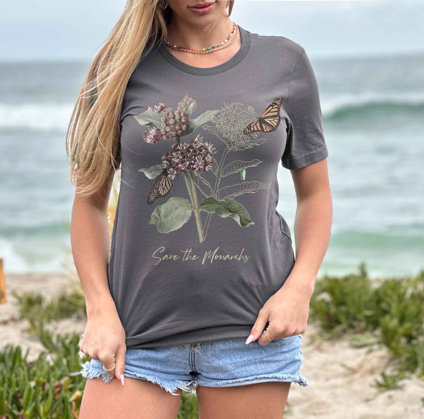 Save the Monarchs Milkweed shirt, Monarch butterfly chrysalis botanical tee gardening gift conservationist naturalist biologist t-shirt