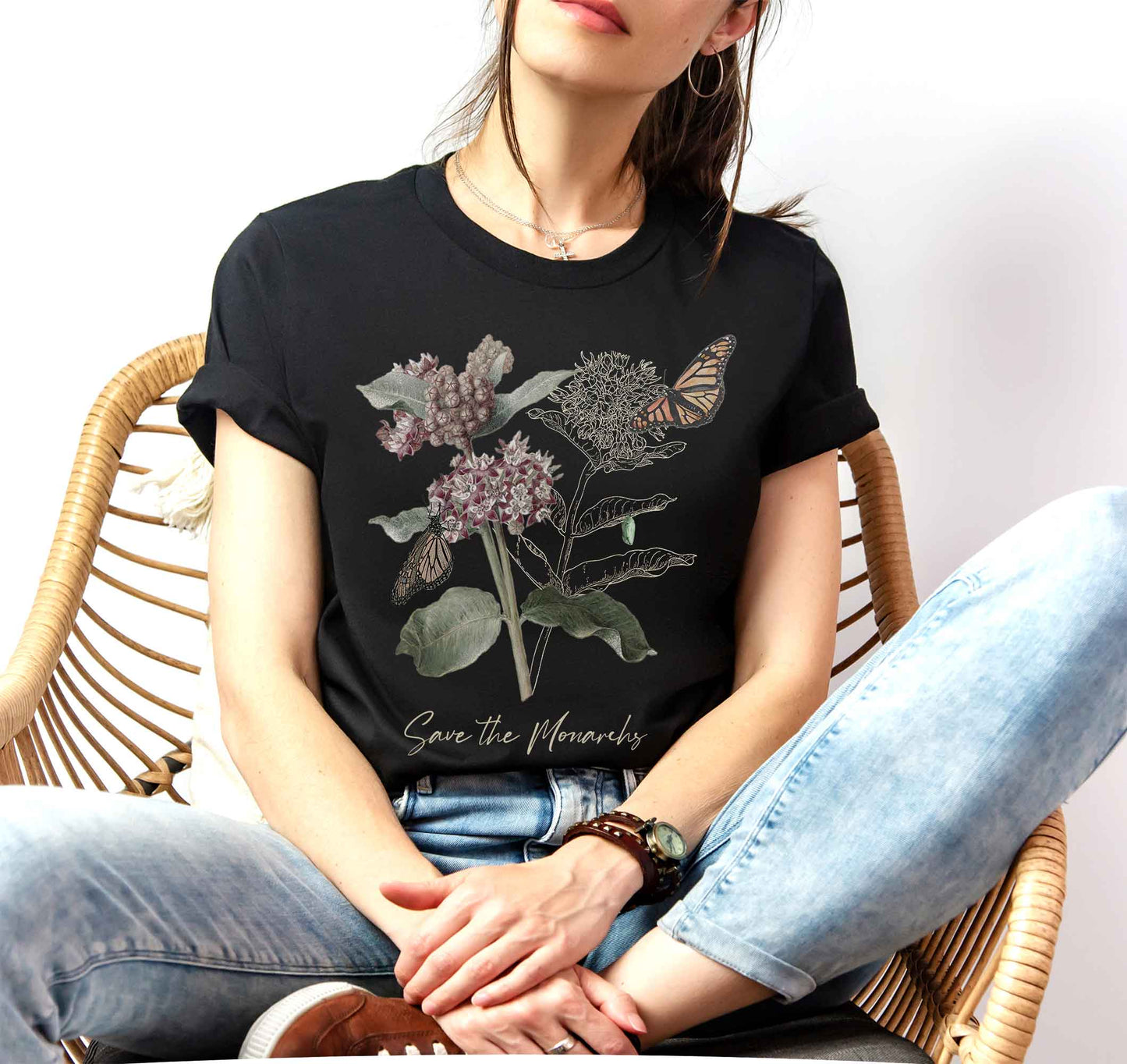 Save the Monarchs Milkweed shirt, Monarch butterfly chrysalis botanical tee gardening gift conservationist naturalist biologist t-shirt