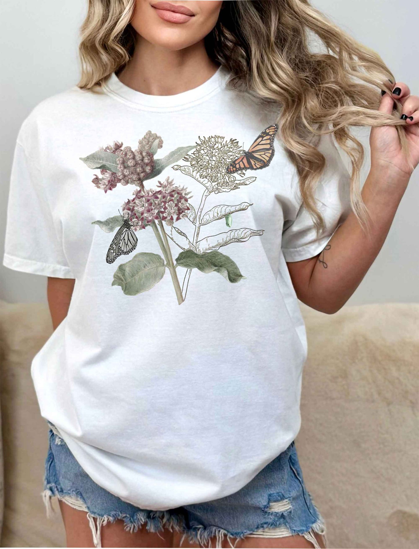 Save the Monarchs Milkweed shirt, Monarch butterfly chrysalis botanical tee gardening gift conservationist naturalist biologist t-shirt