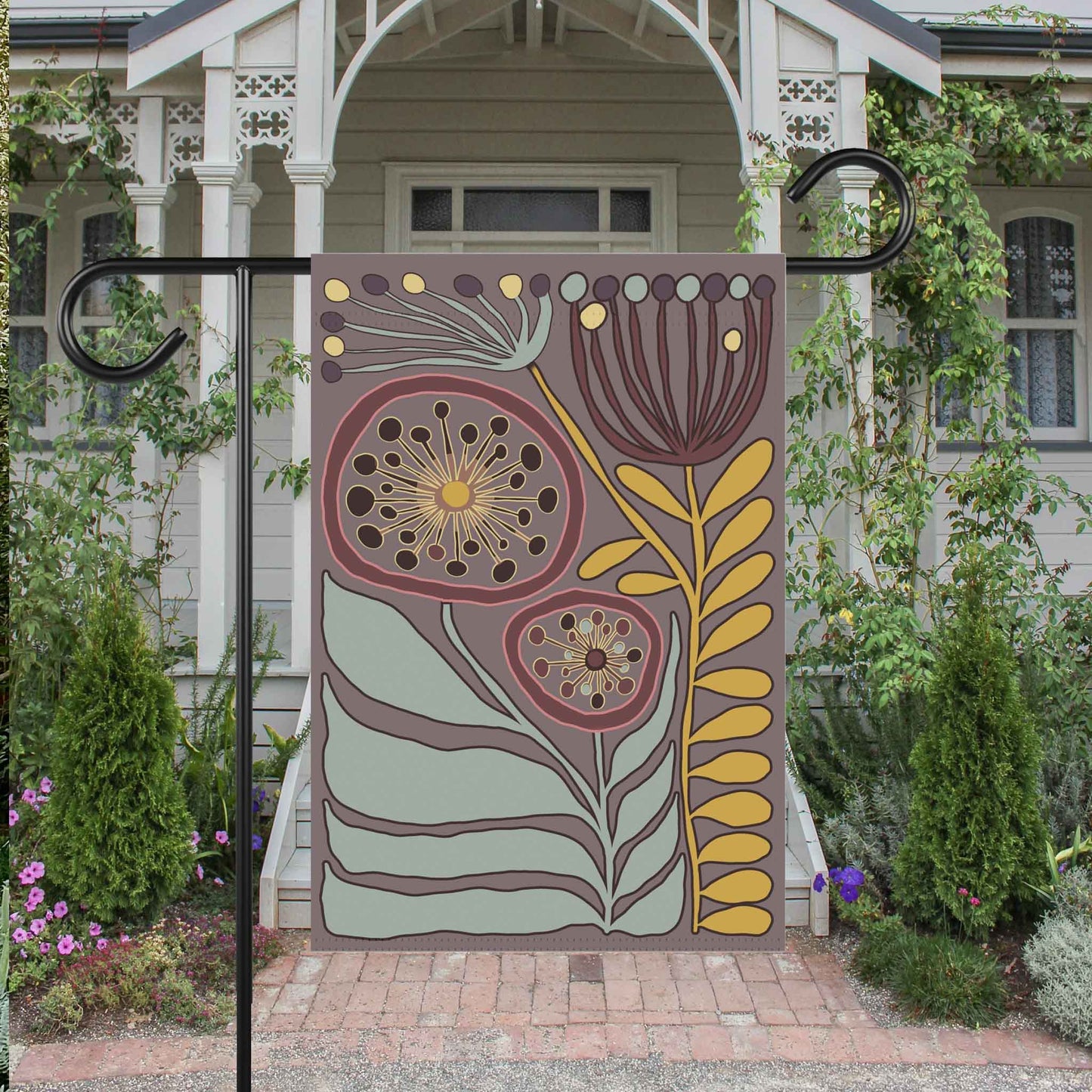 Modern Botanical House Banner,Modern Scandi Garden House Flag, Scandinavian Flower Market Gardener. Spring Yard Decor to Bring Some Elegant Aesthetic into the Home