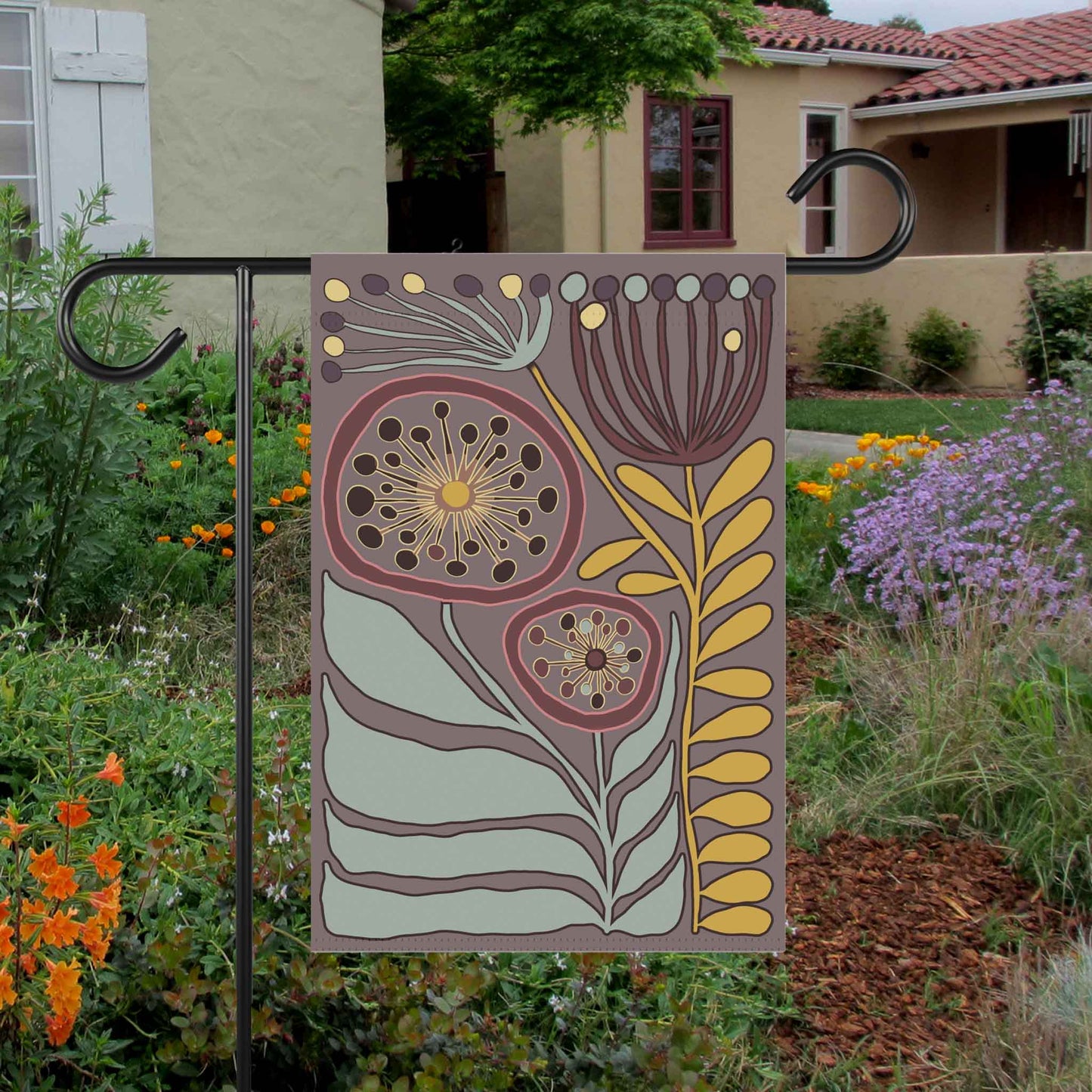 Modern Botanical House Banner,Modern Scandi Garden House Flag, Scandinavian Flower Market Gardener. Spring Yard Decor to Bring Some Elegant Aesthetic into the Home