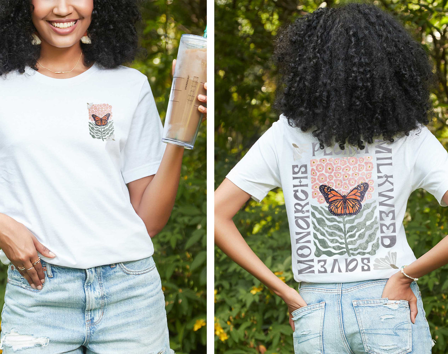Save the Monarchs Plant Milkweed Conservation shirt. Spread the message about protecting our pollinators with amazing wearable art. 2 sides!