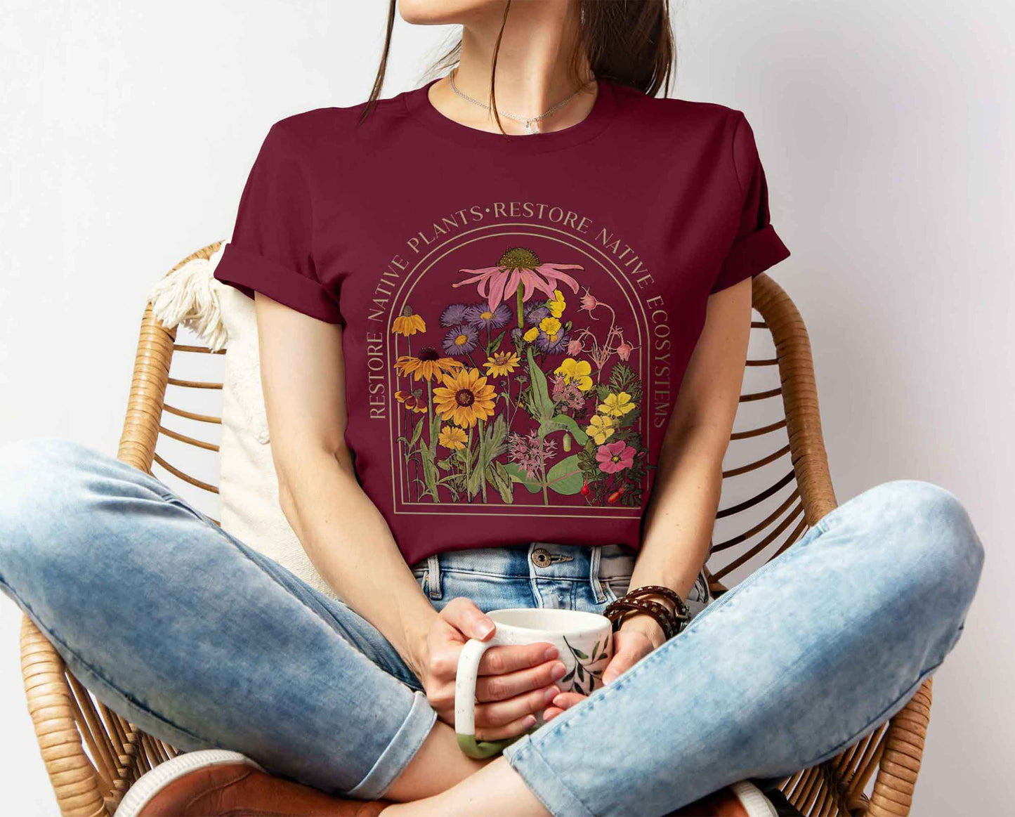 Save Native Plants Tee, Conservation, ecology, Nature Lover, Naturalist, Environment, Gardener gift, Monarch chrysalis, gift for Mom