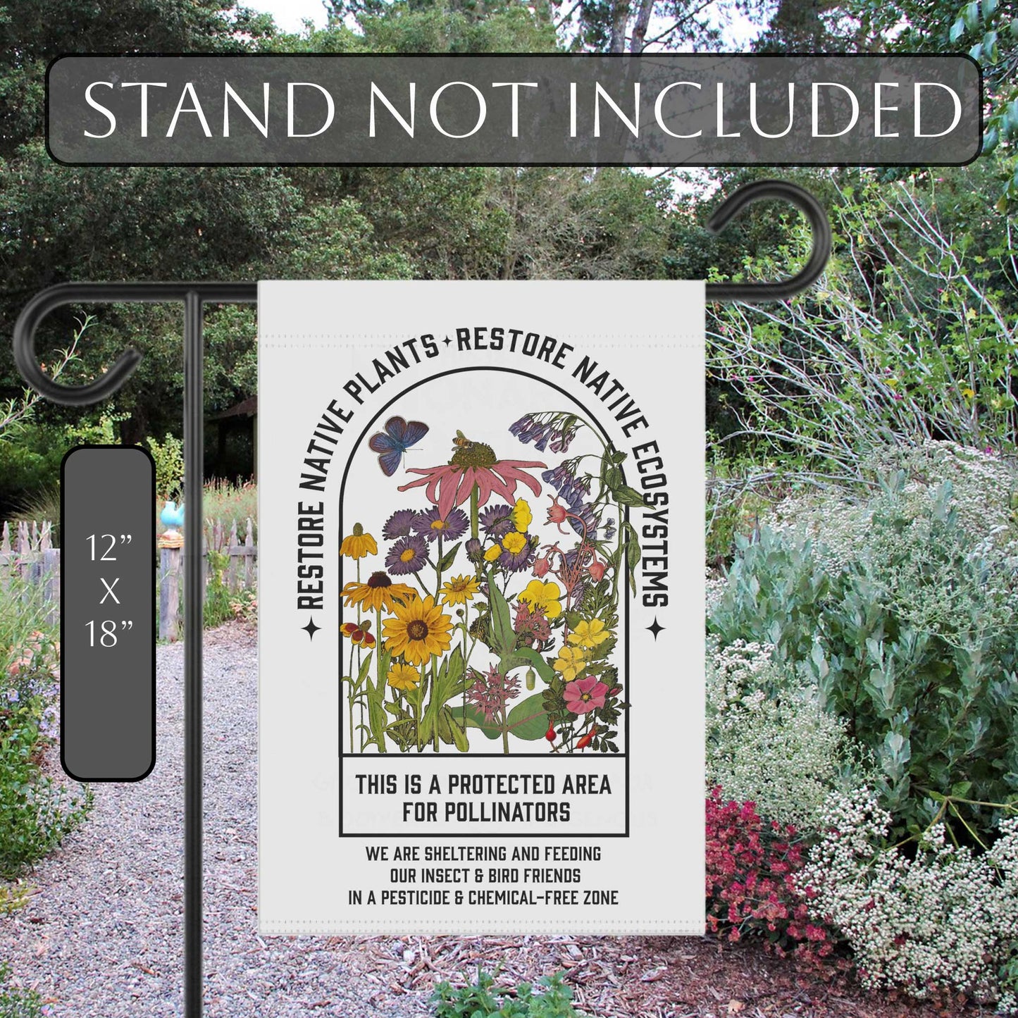Restore Native Plants Garden & House Banner, gardener gift, conservation, healthy yard message to protect our pollinators!