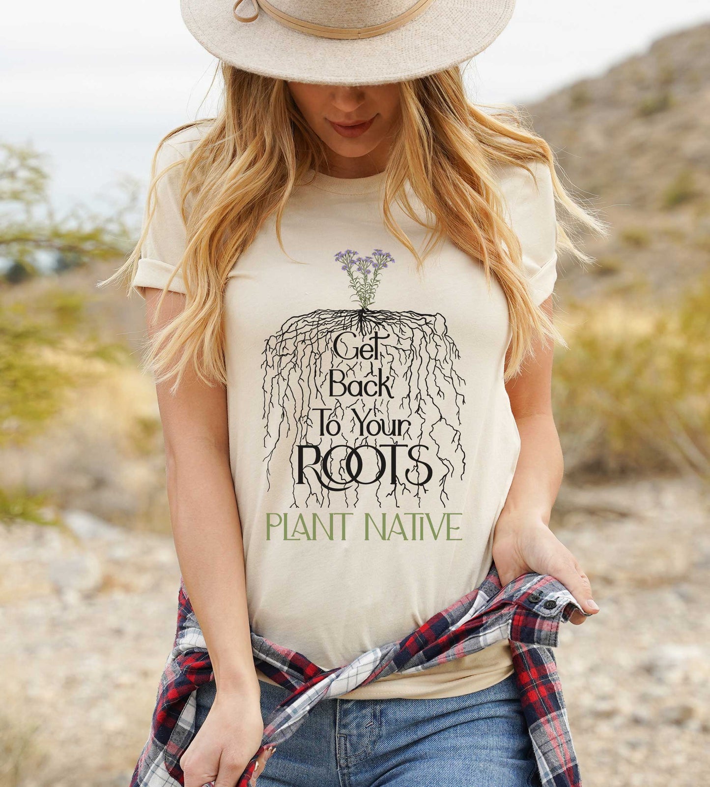 Plant Native, Get Back to Your Roots tee, Nature t-shirt for conservation, Environmental science gift for ecological teachers & gardeners.