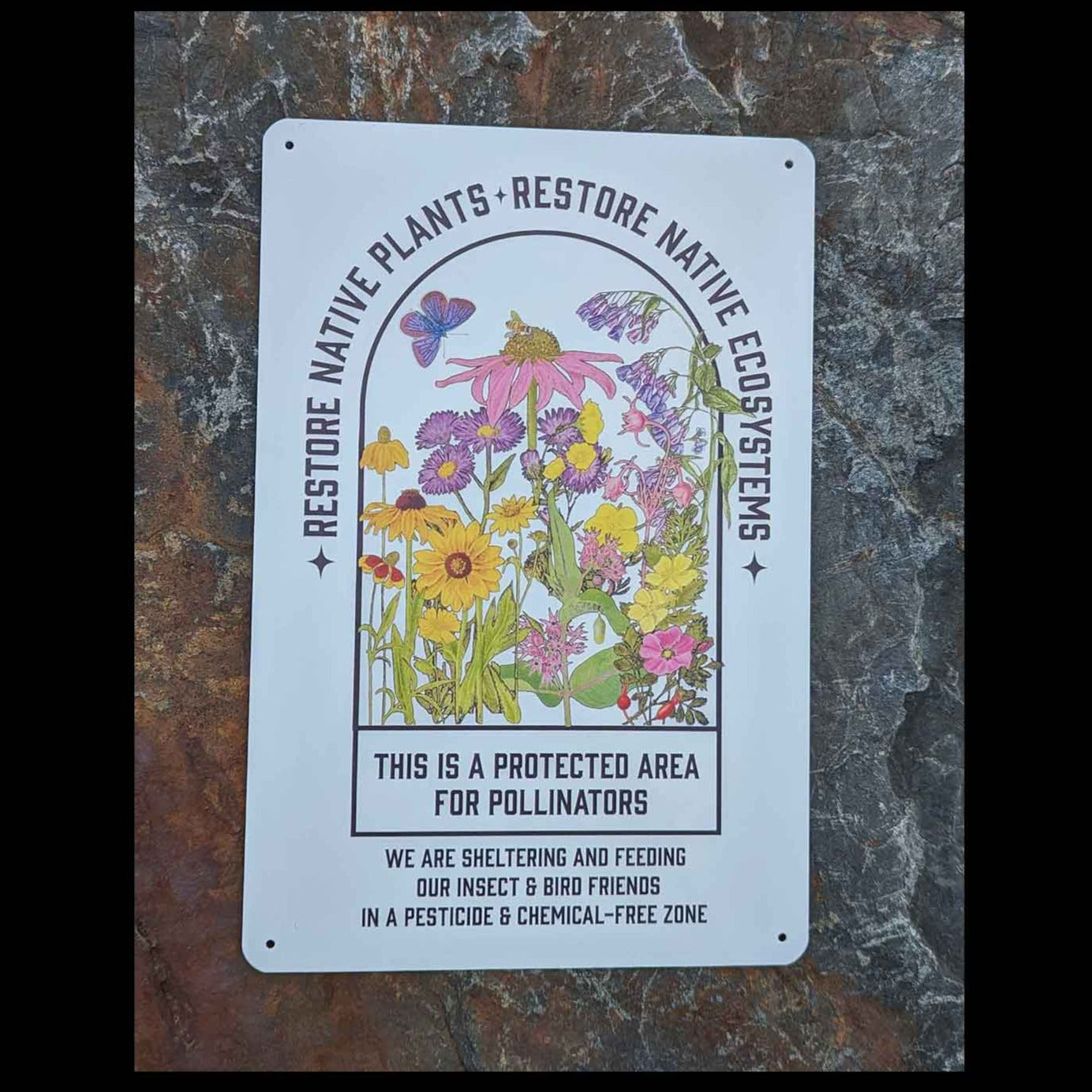 Native Plant Garden Sign; Made in USA Protect Pollinators, Conservation, Garden decor, Durable Aluminum, 7.9" x 11.8", Educational signage