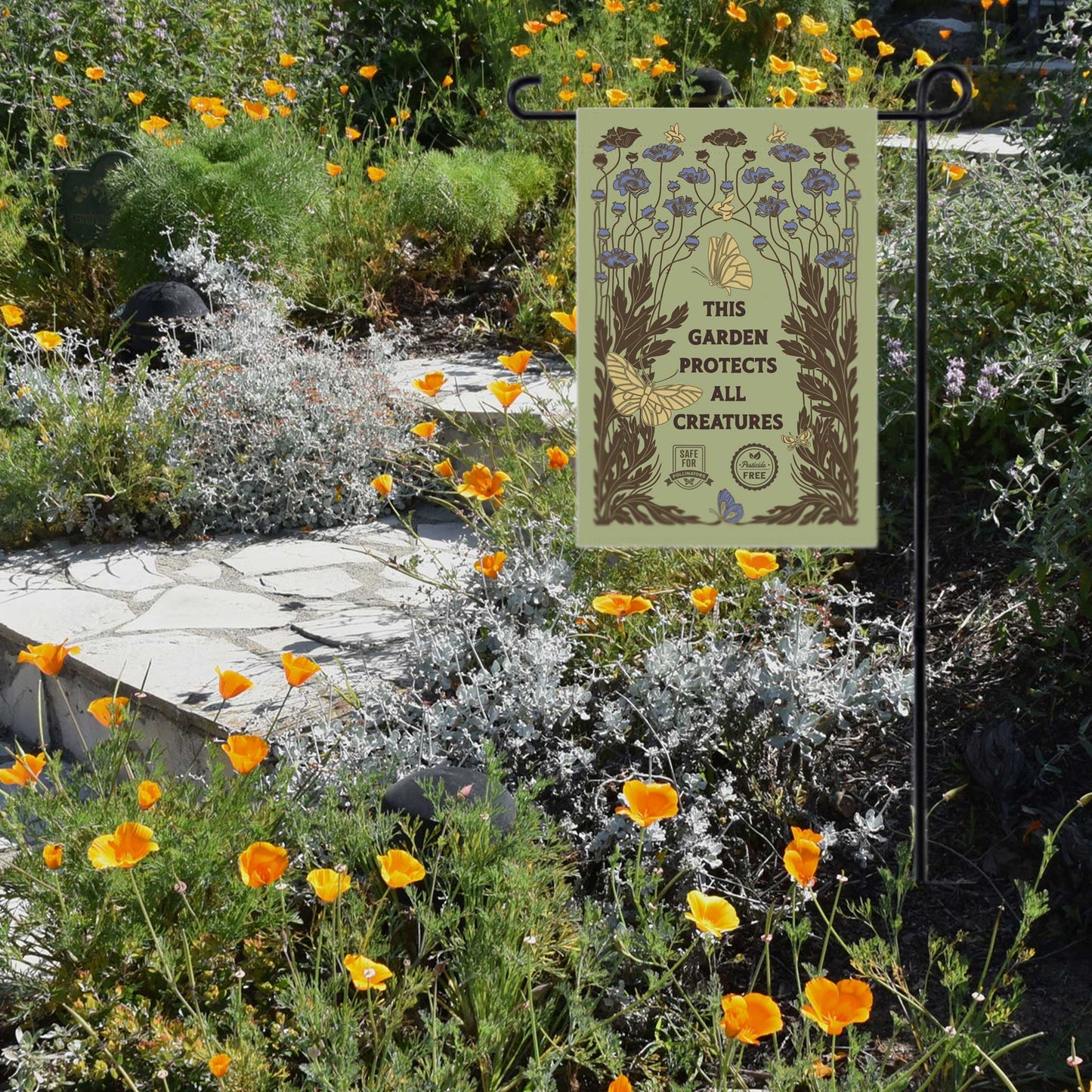 Protect Pollinators Garden Flag & House Banner, Save the Bees, Spread a Positive Eco Message to Encourage More Native Yard Plantings!