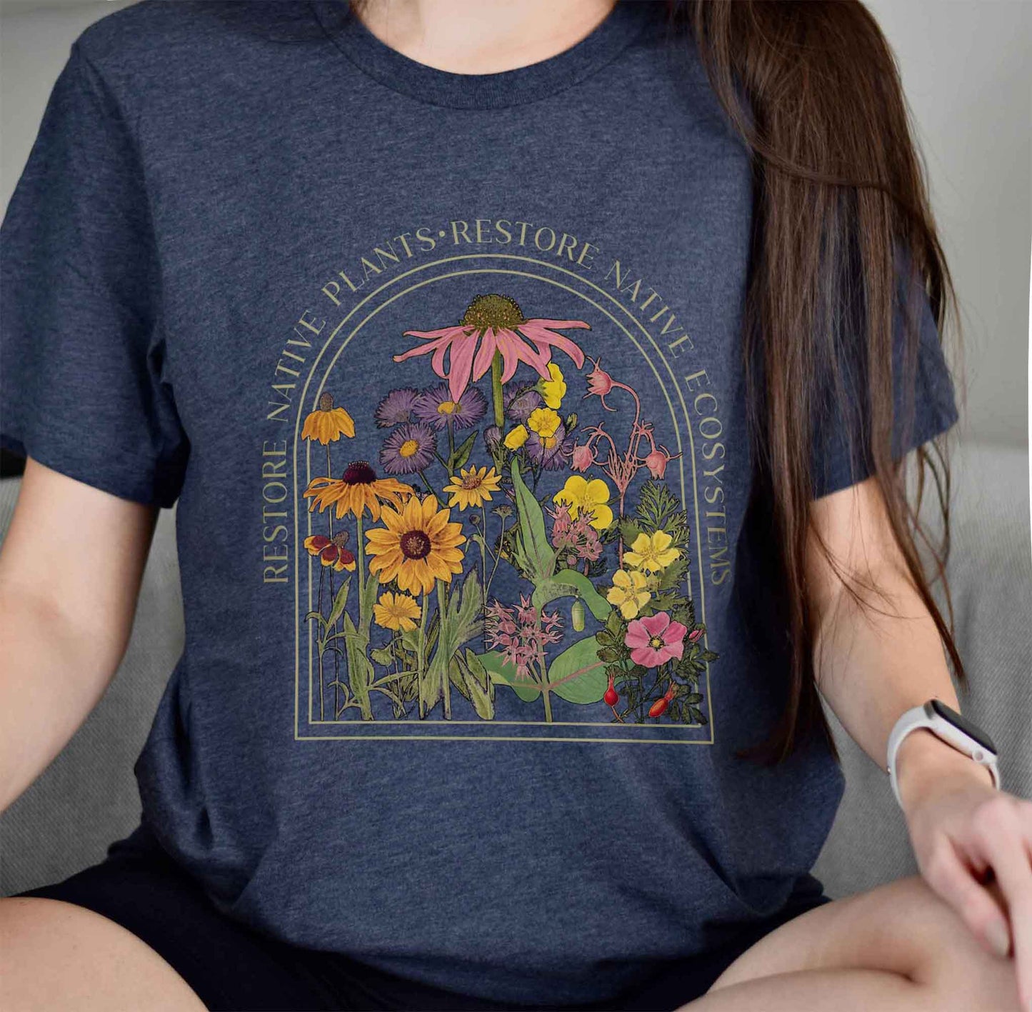 Save Native Plants Tee, Conservation, ecology, Nature Lover, Naturalist, Environment, Gardener gift, Monarch chrysalis, gift for Mom