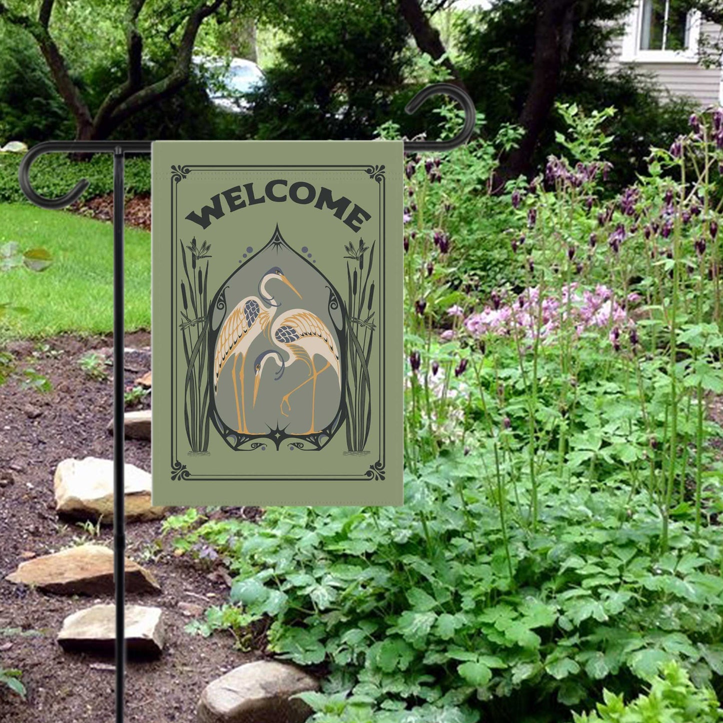 Welcome Flag House Banner, Earth Positivity Garden Message for Conservation of Birds, Bees, Butterflies, and Native Ecosystems