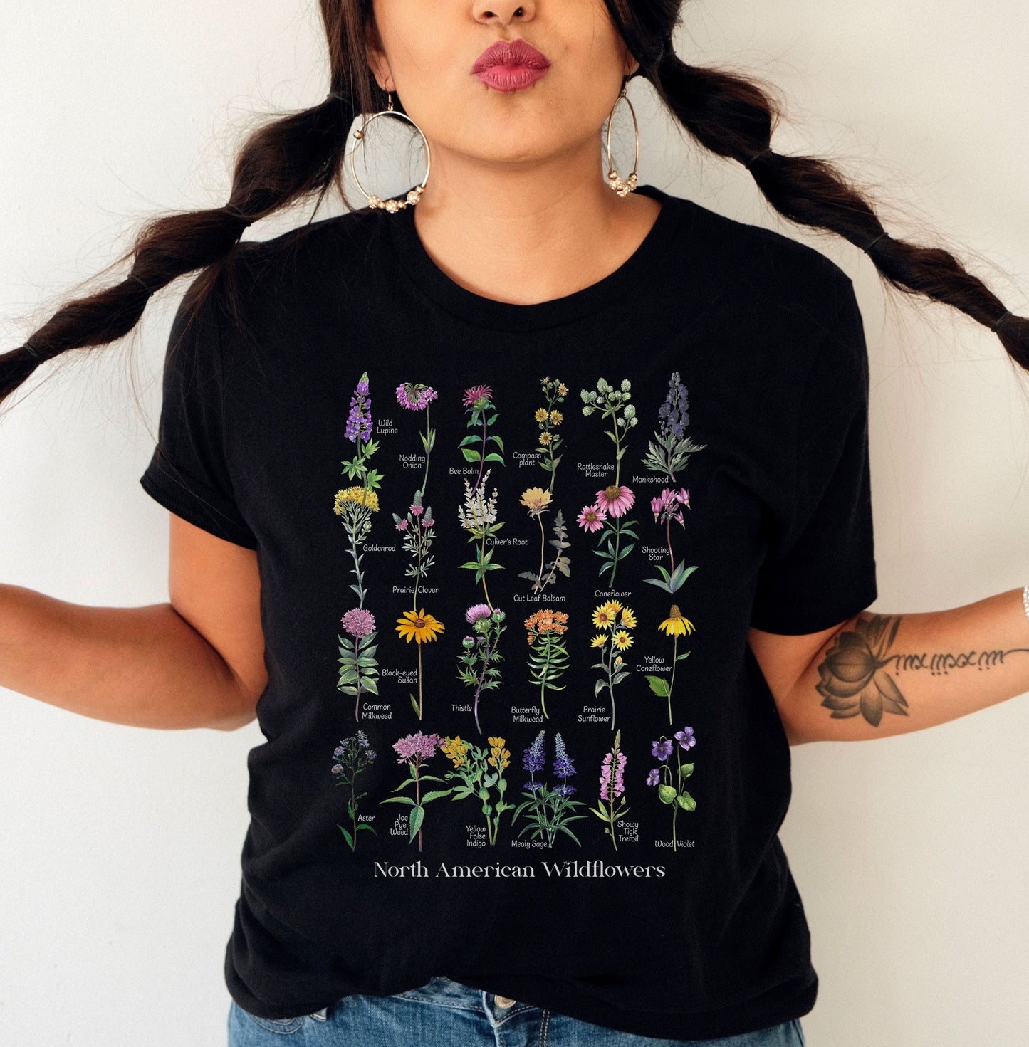 Native Wildflowers North America, Native plants t-shirt, Wildflower botanical chart hand-drawn flower conservation naturalist gardener gift