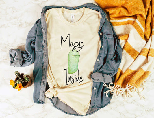 Magic Inside Unisex Jersey Short Sleeve Tee, Monarch butterfly, chrysalis, Nature lovers t shirt, Gardener's Gift, Environment