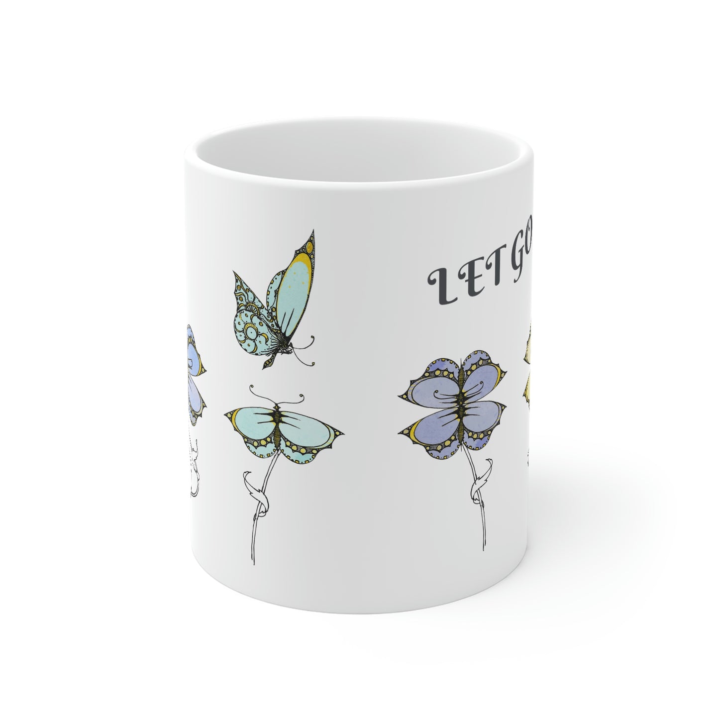 Let Go and Fly butterfly garden Mug 11oz; Inspirational, positivity, affirmation, gardening, coffee, gift for her
