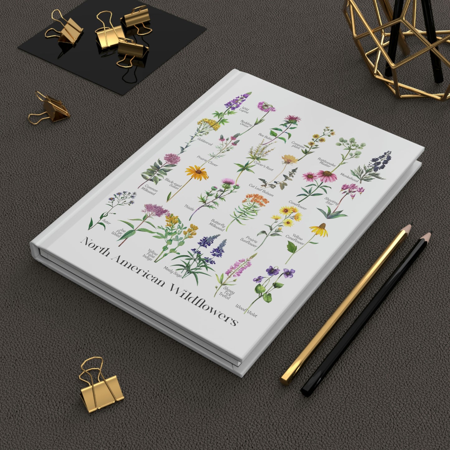 North American Wildflowers Hardcover Journal, botanical chart, plant lover's gift, nature lovers, trendy journal hand-drawn flower conservation naturalist gardener gift