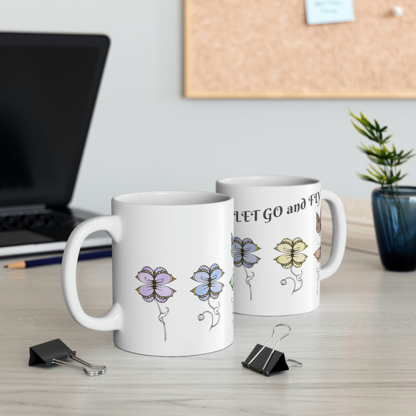 Let Go and Fly butterfly garden Mug 11oz; Inspirational, positivity, affirmation, gardening, coffee, gift for her