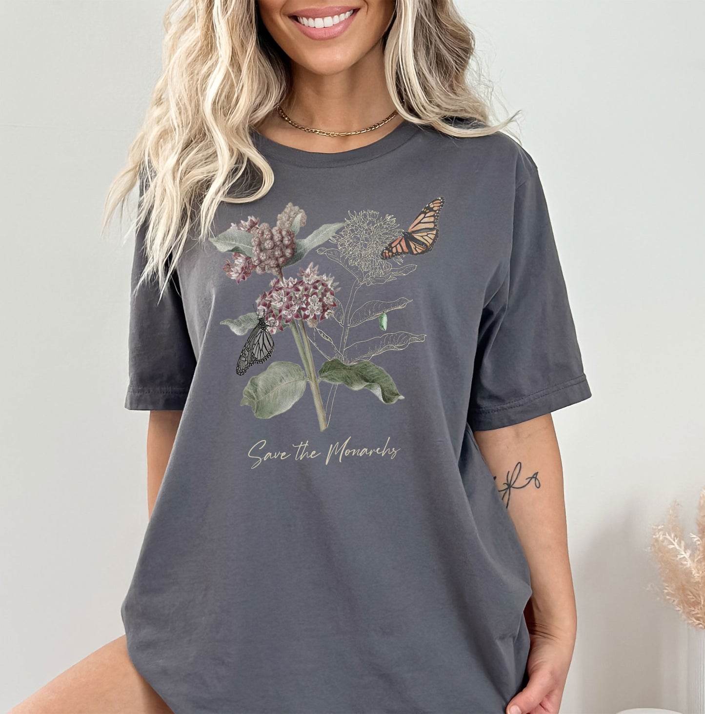 Save the Monarchs Milkweed shirt, Monarch butterfly chrysalis botanical tee gardening gift conservationist naturalist biologist t-shirt