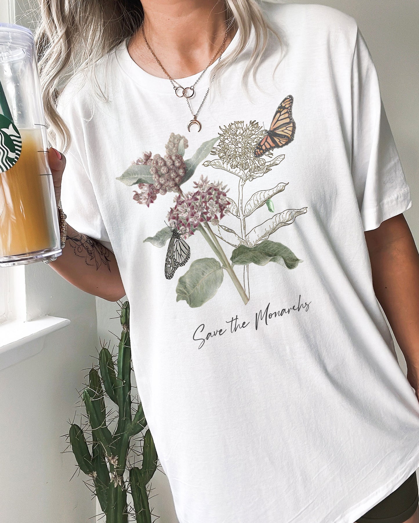 Save the Monarchs Milkweed shirt, Monarch butterfly chrysalis botanical tee gardening gift conservationist naturalist biologist t-shirt