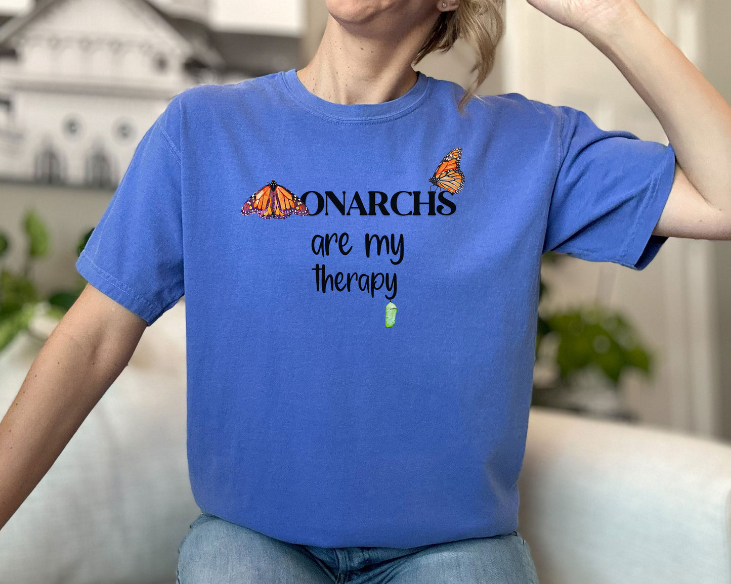 Monarchs are my Therapy Unisex T-shirt, Nature Lover's Gift, Comfort Tee, Butterfly Art Shirt, Conservation, Environmental Cause Shirt