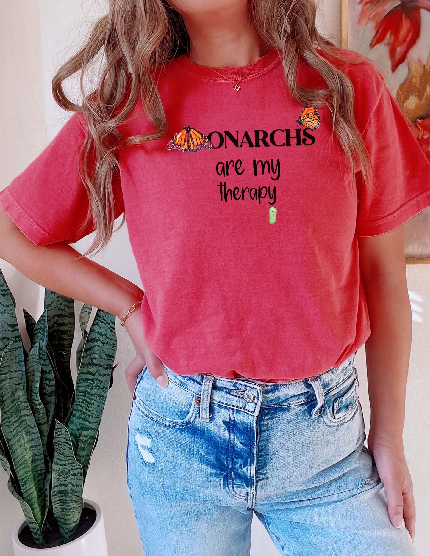 Monarchs are my Therapy Unisex T-shirt, Nature Lover's Gift, Comfort Tee, Butterfly Art Shirt, Conservation, Environmental Cause Shirt
