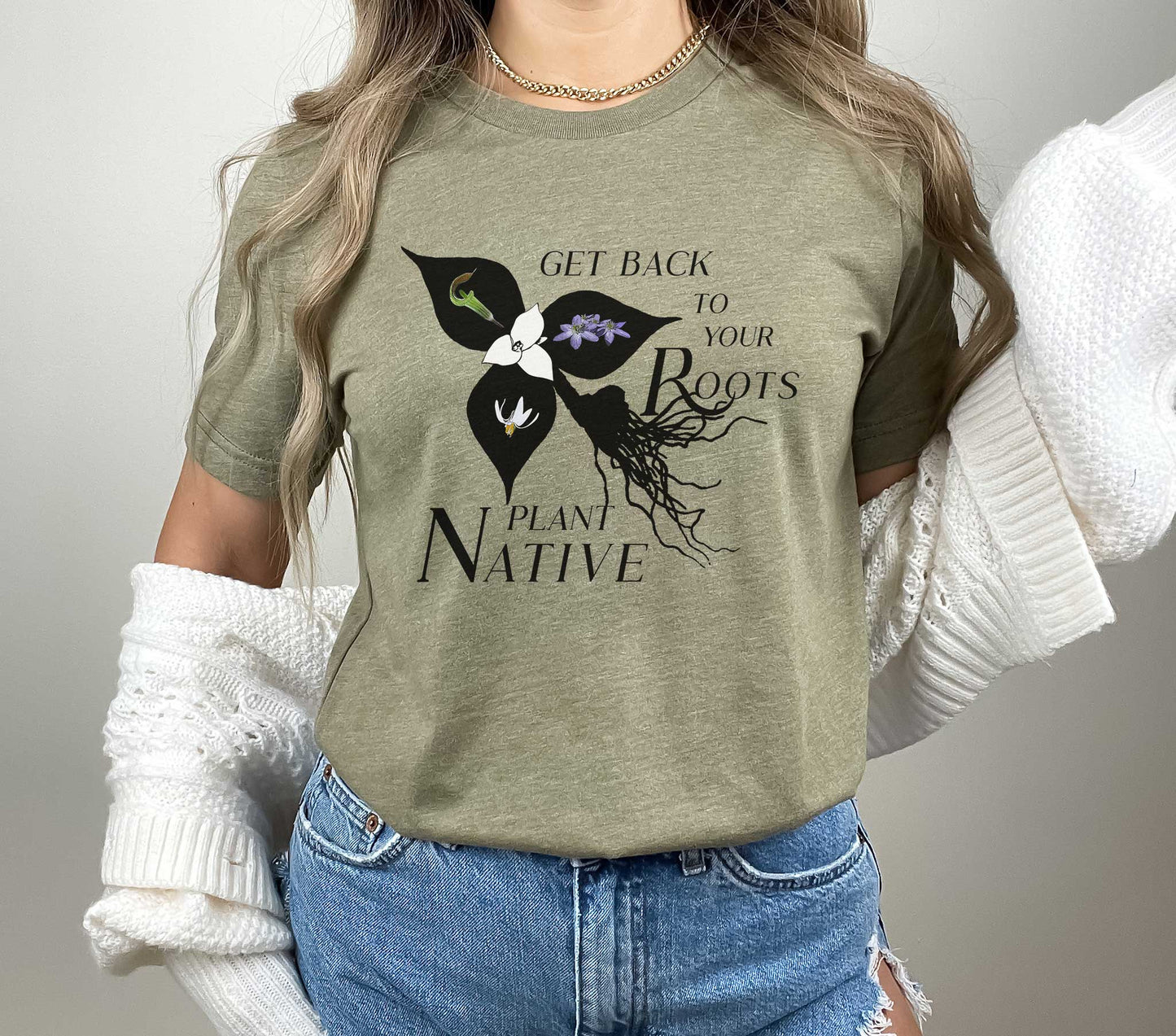 Native Plants Roots Short Sleeve Tee, Nature lovers t shirt, Gardening Gift, Environment, Wildflower Prairie, Conservation, gift for Mom