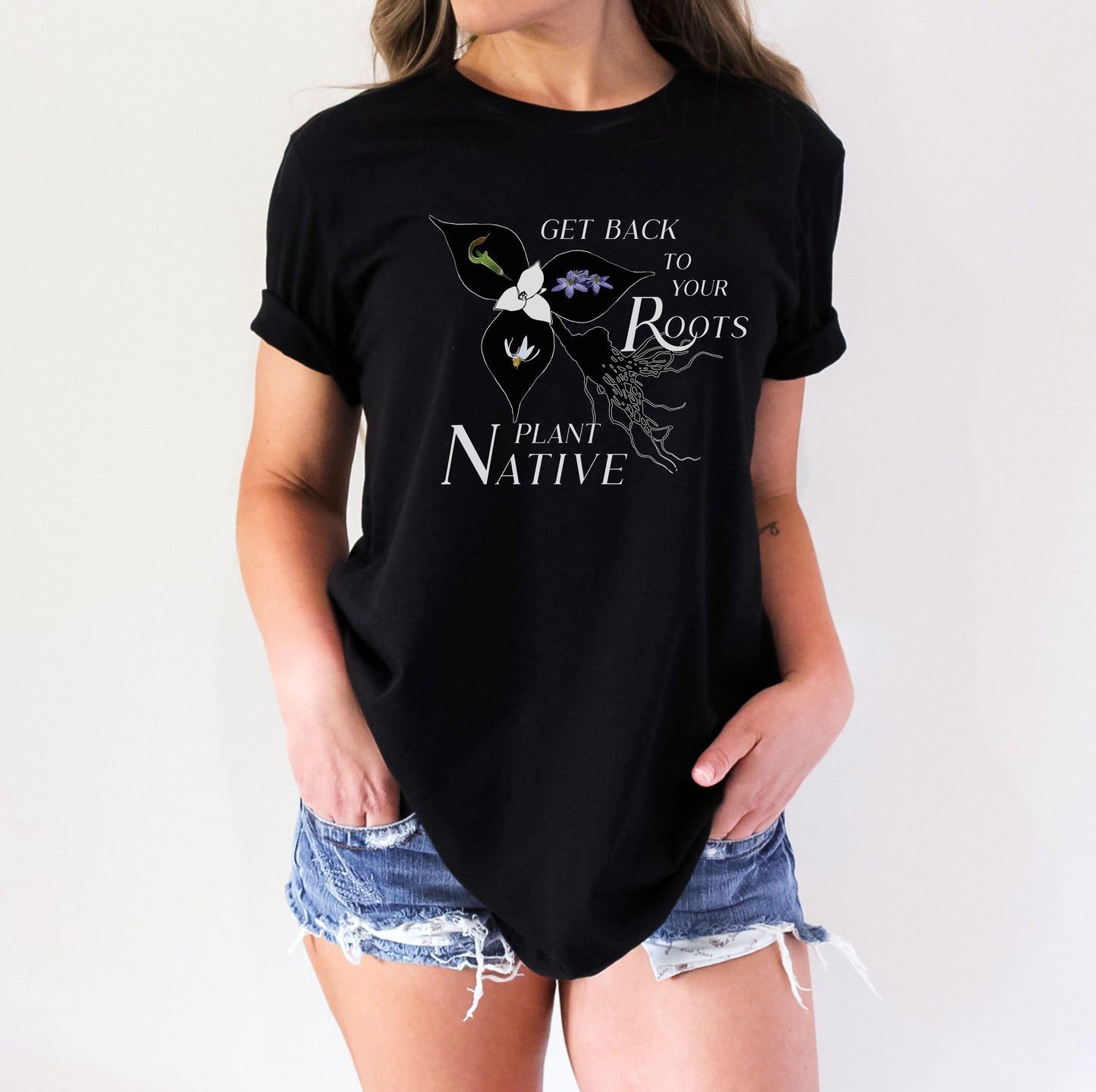 Native Plants Roots Short Sleeve Tee, Nature lovers t shirt, Gardening Gift, Environment, Wildflower Prairie, Conservation, gift for Mom