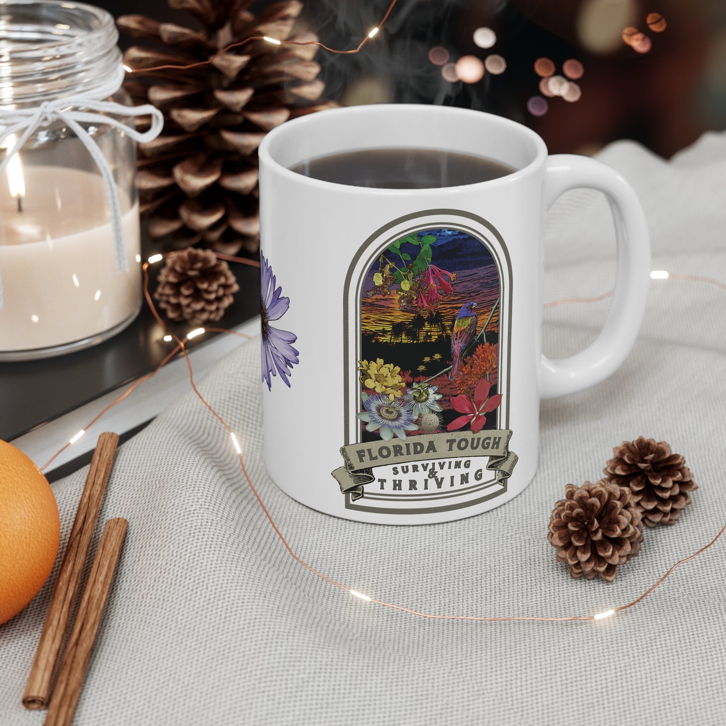 Florida Tough Native Plant Mug 11oz, Support the Environment with Native Plants. Celebrate Your Garden's Natural Strength. Thrive!