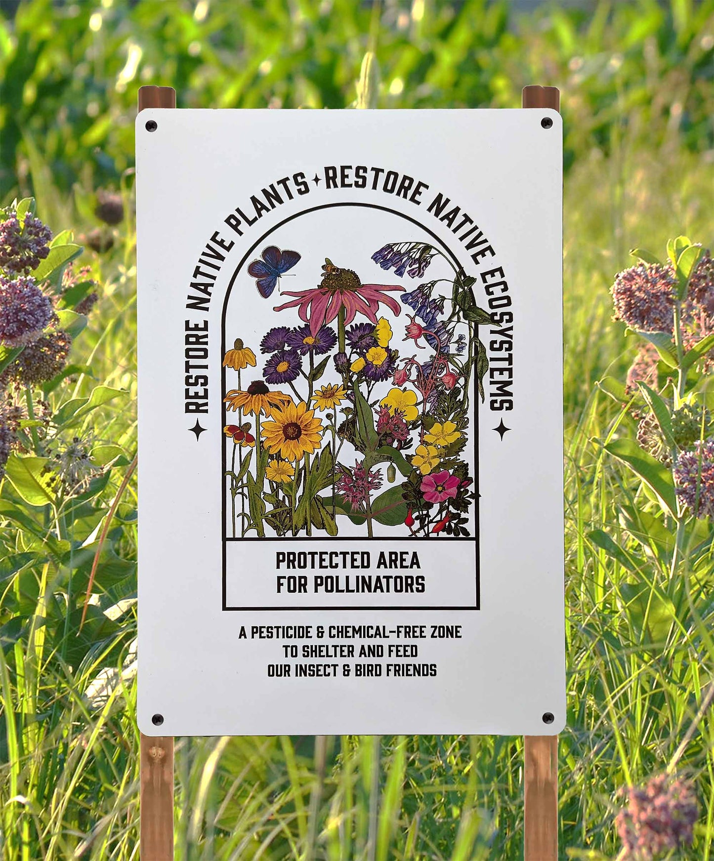 Native Plant Garden Sign; Made in USA Protect Pollinators, Conservation, Garden decor, Durable Aluminum,  12" x 18", Educational signage