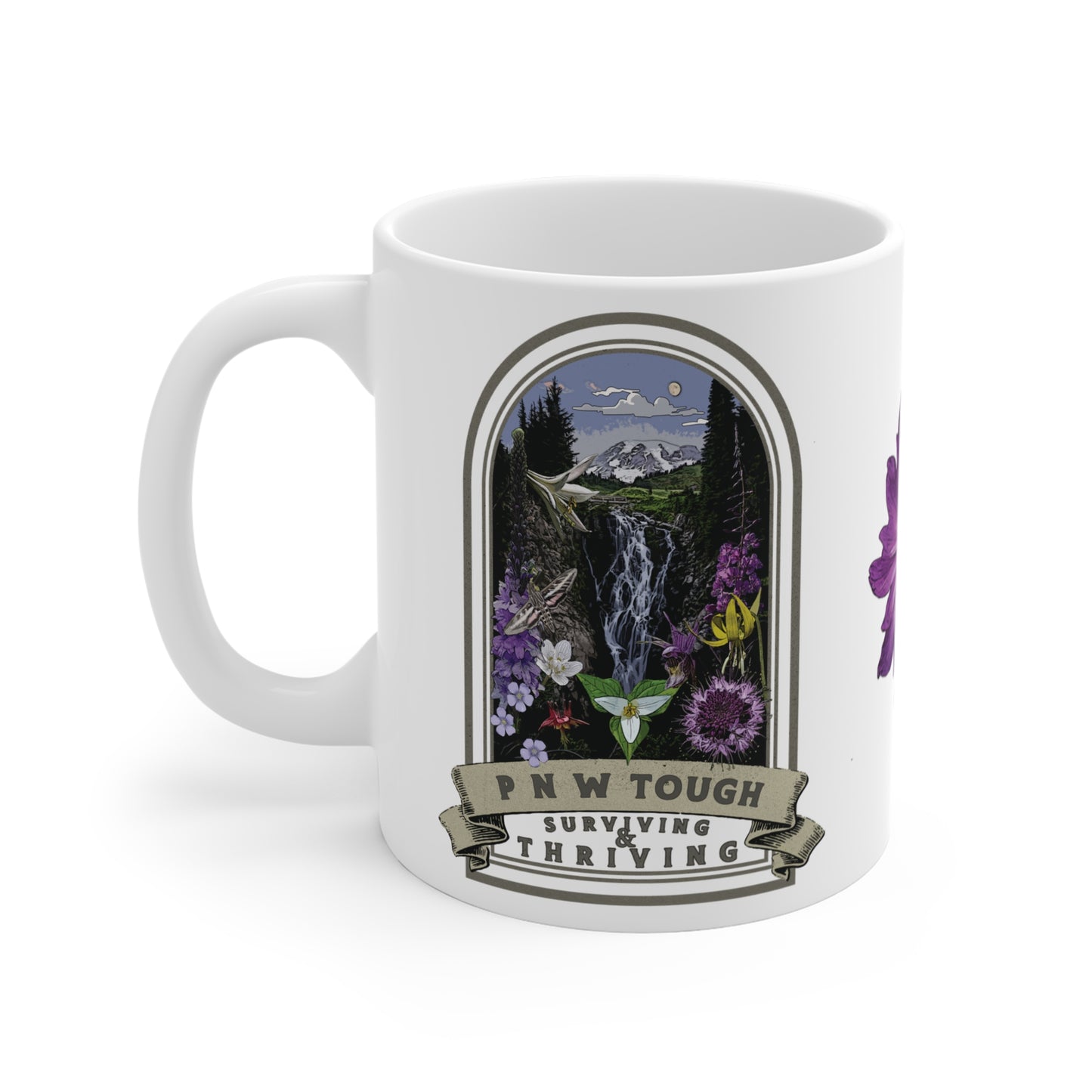 PNW Tough Native Plant Mug 11oz, Support the Environment with Native Plants. Celebrate Your Garden's Natural Strength. Thrive!