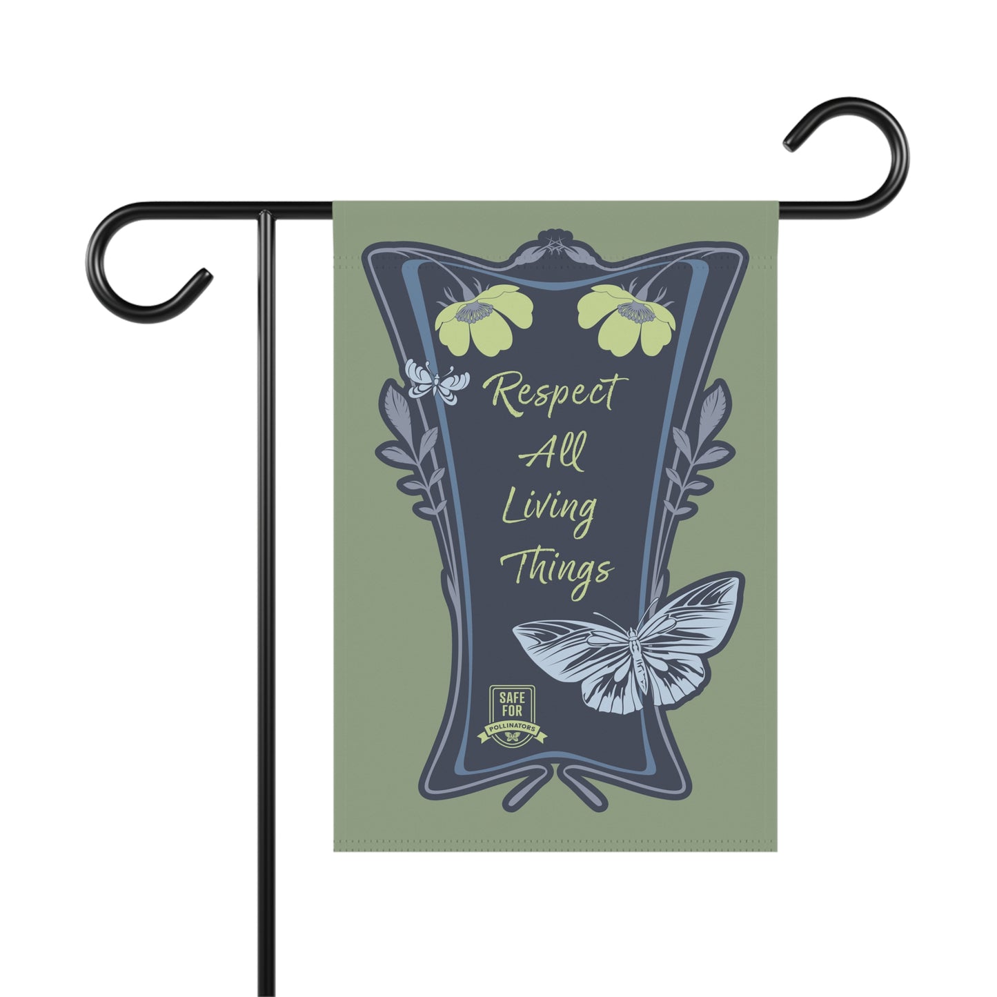 Respect All Living Things Flag House Banner, Eco Positivity Garden Message for Conservation of Bees, Butterflies, and Native Ecosystems