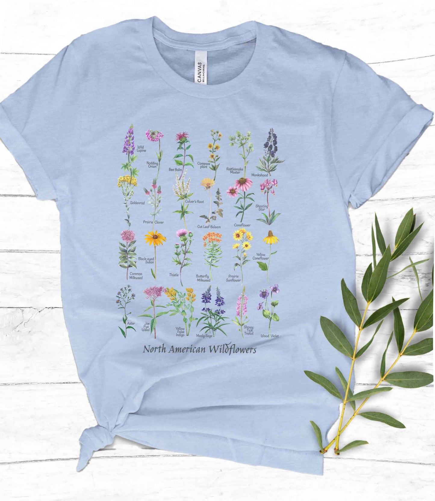 Native Wildflowers North America, Native plants t-shirt, Wildflower botanical chart hand-drawn flower conservation naturalist gardener gift