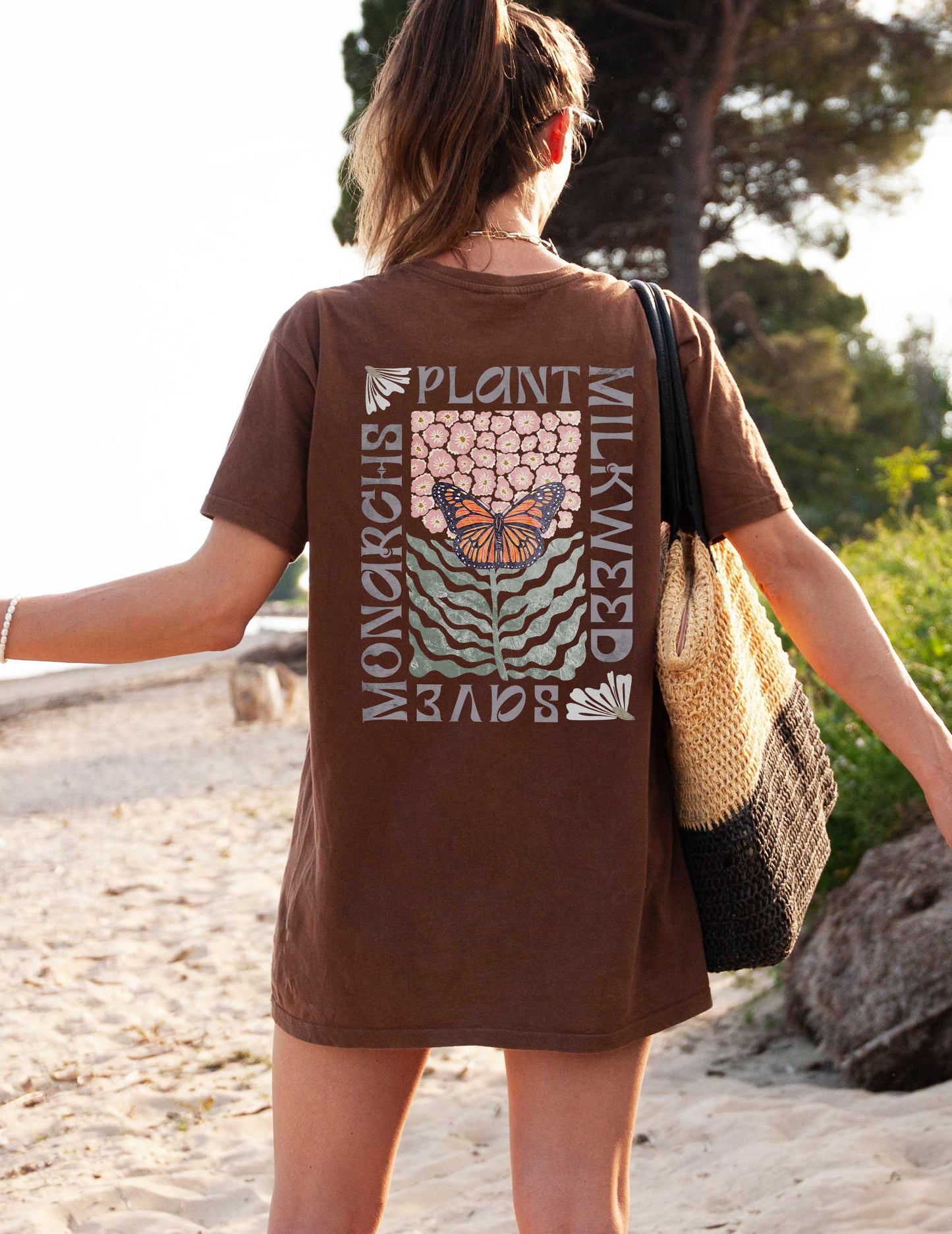Save the Monarchs Plant Milkweed Conservation shirt. Spread the message about protecting our pollinators with amazing wearable art. 2 sides!