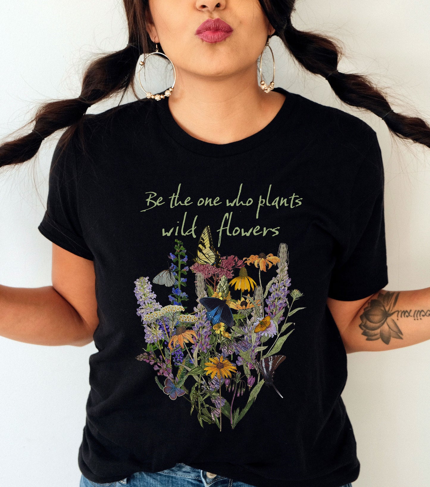 Naturalist Butterfly Garden tee shirt, Native Plants, Swallowtail, Ecology, Conservation, Positivity, Save the Bees, garden gift