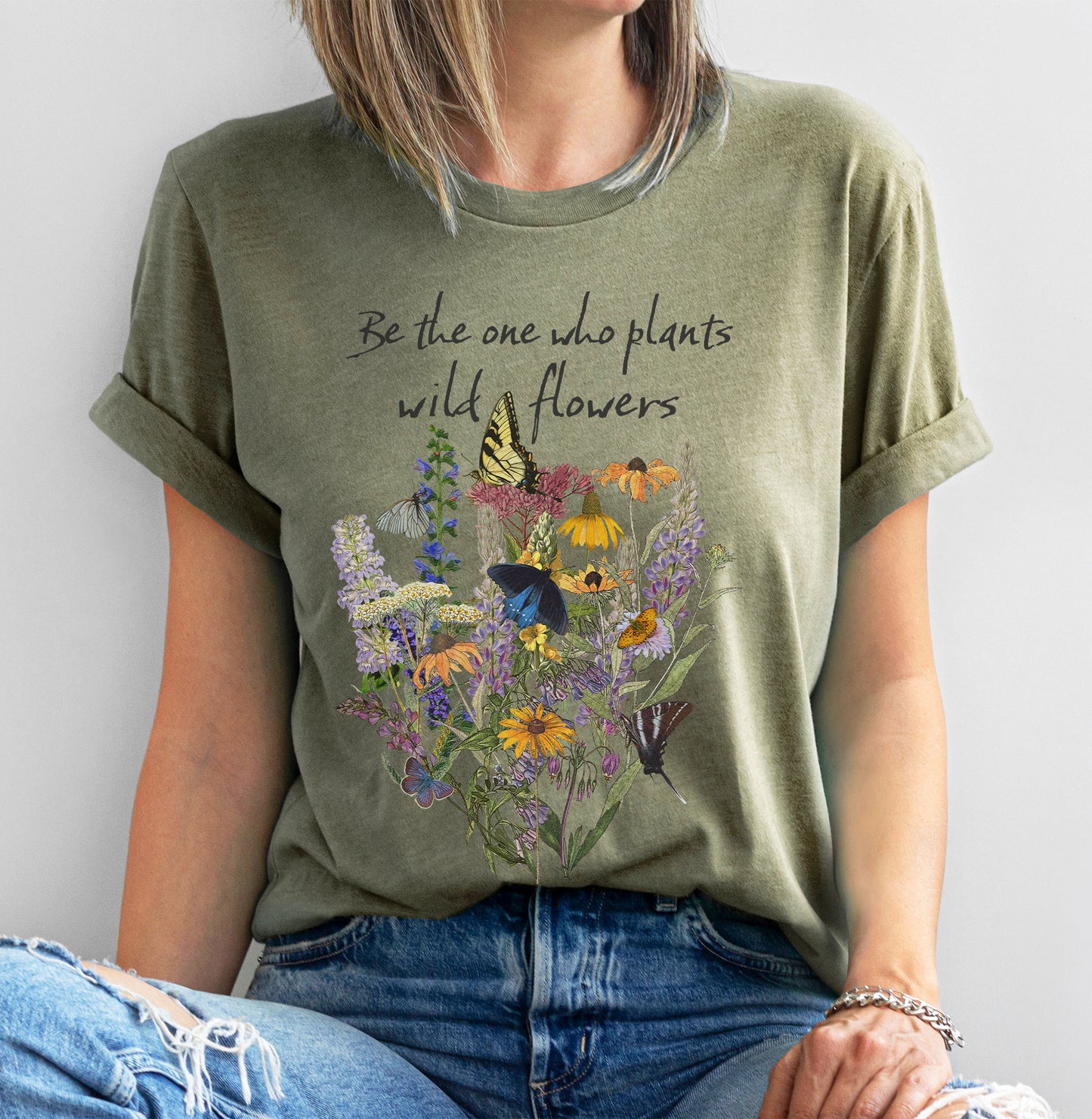 Naturalist Butterfly Garden tee shirt, Native Plants, Swallowtail, Ecology, Conservation, Positivity, Save the Bees, garden gift