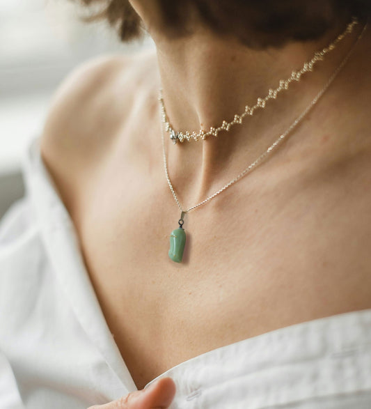 Jade-colored Monarch chrysalis replica, art glass and 24k gold