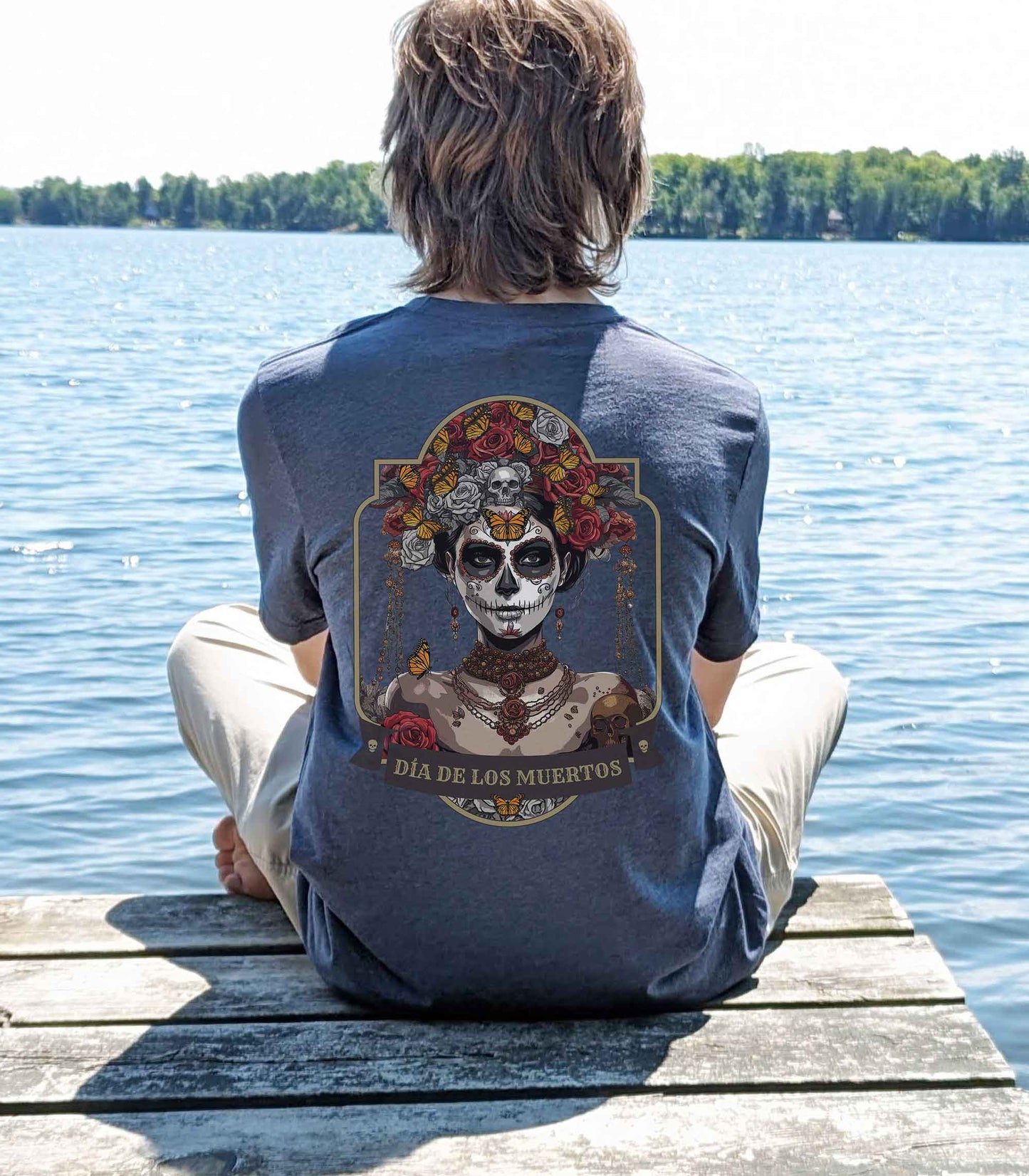 Day of the Dead Unisex Short Sleeve Tee, The Return of Mexico's Monarch Messengers. Halloween Sugar Skull, Grunge, Streetstyle t-shirt