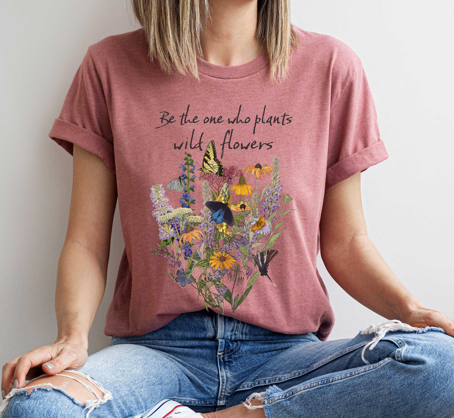 Naturalist Butterfly Garden tee shirt, Native Plants, Swallowtail, Ecology, Conservation, Positivity, Save the Bees, garden gift