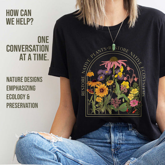 Save Native Plants Tee, Conservation, ecology, Nature Lover, Naturalist, Environment, Gardener gift, Monarch chrysalis, gift for Mom