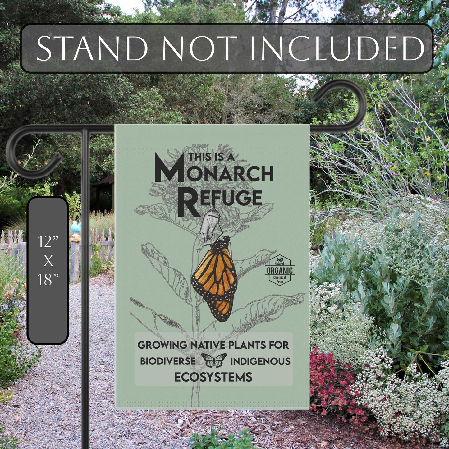 Monarch Refuge Garden & House Banner, Save the Monarchs native plant banner. Educational sign to help encourage Monarch conservation