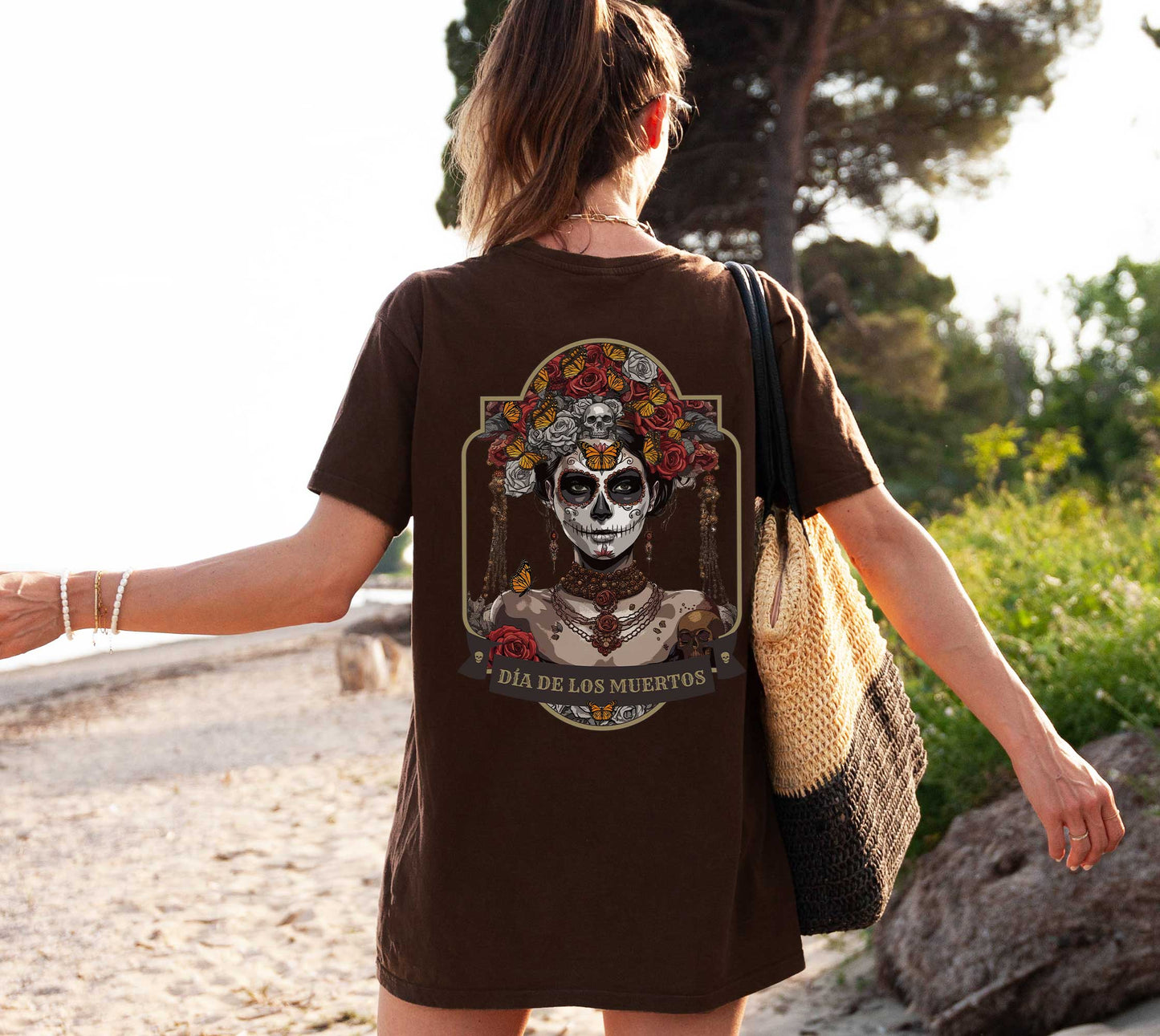 Day of the Dead Unisex Short Sleeve Tee, The Return of Mexico's Monarch Messengers. Halloween Sugar Skull, Grunge, Streetstyle t-shirt