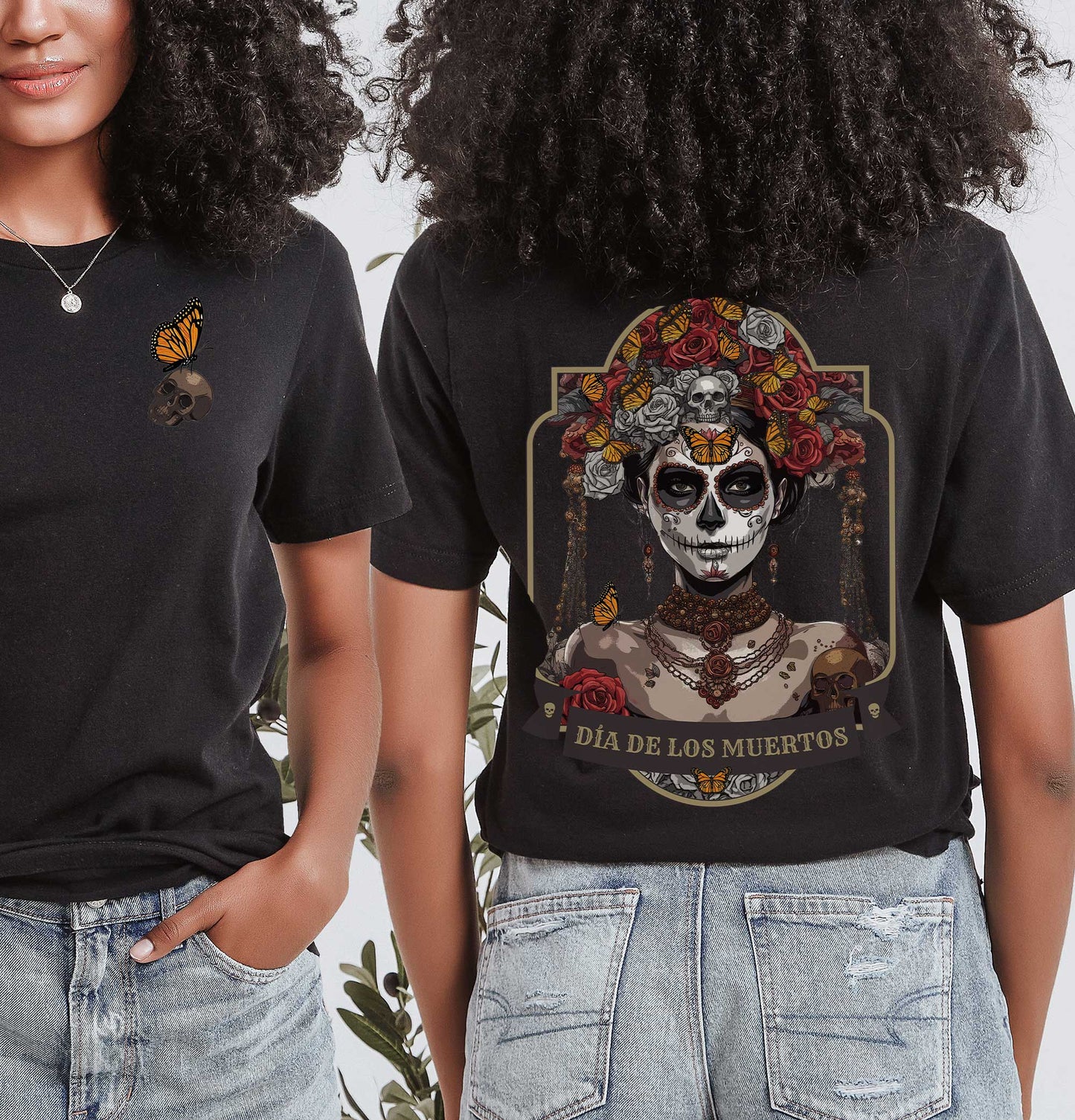 Day of the Dead Unisex Short Sleeve Tee, The Return of Mexico's Monarch Messengers. Halloween Sugar Skull, Grunge, Streetstyle t-shirt
