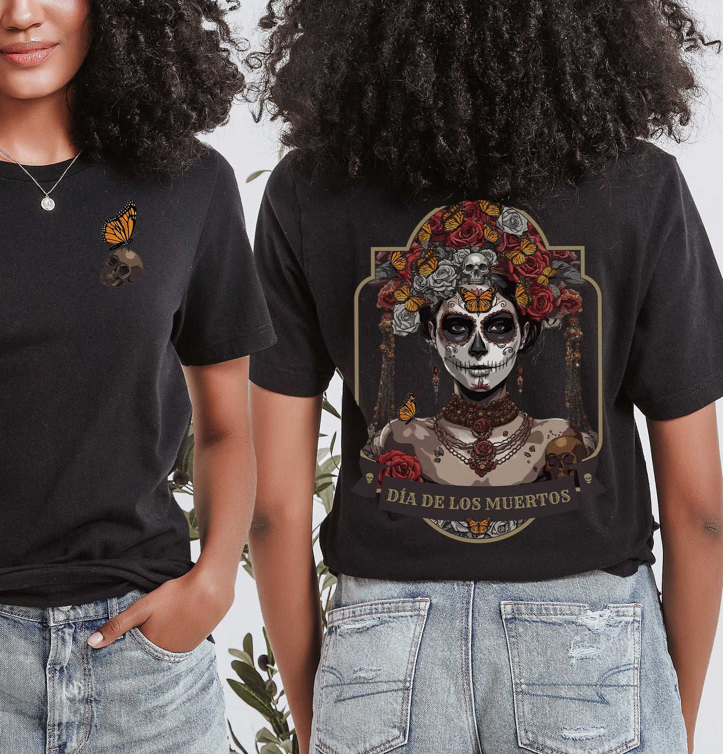Day of the Dead Unisex Short Sleeve Tee, The Return of Mexico's Monarch Messengers. Halloween Sugar Skull, Grunge, Streetstyle t-shirt